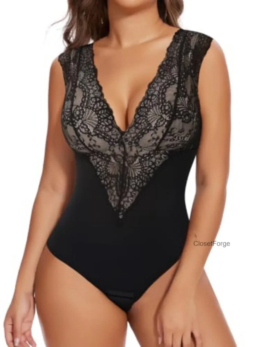 Lace Bodysuit Tummy Control Shapewear Deep V Neck Corset Top Going Out